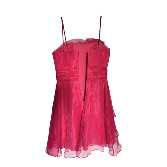 CHIFFON A Line Dress Magenta Pink Chiffon Tulle Sheer Spaghetti Strap Womens 6 - Picture 5 of 8